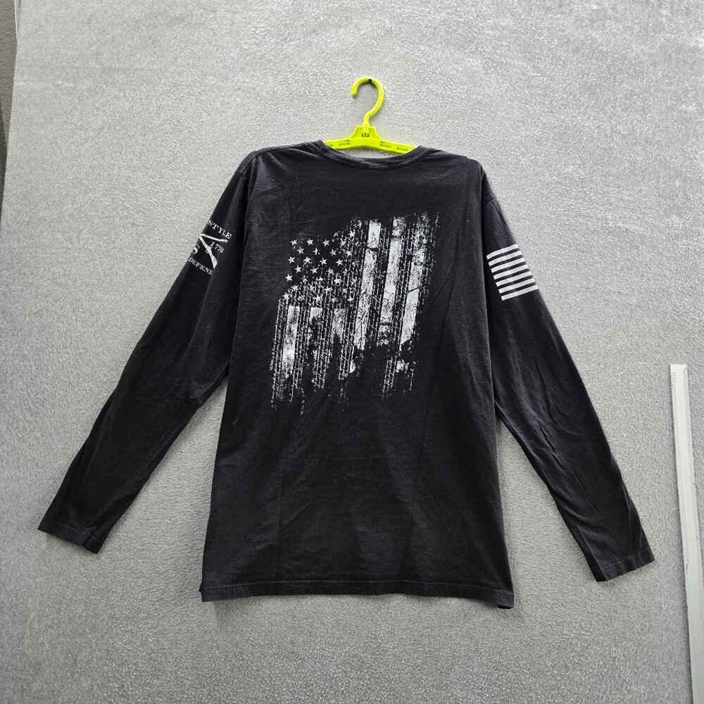 Grunt Style Men Shirt XL Black Graphic American Flag Grunge Print Long